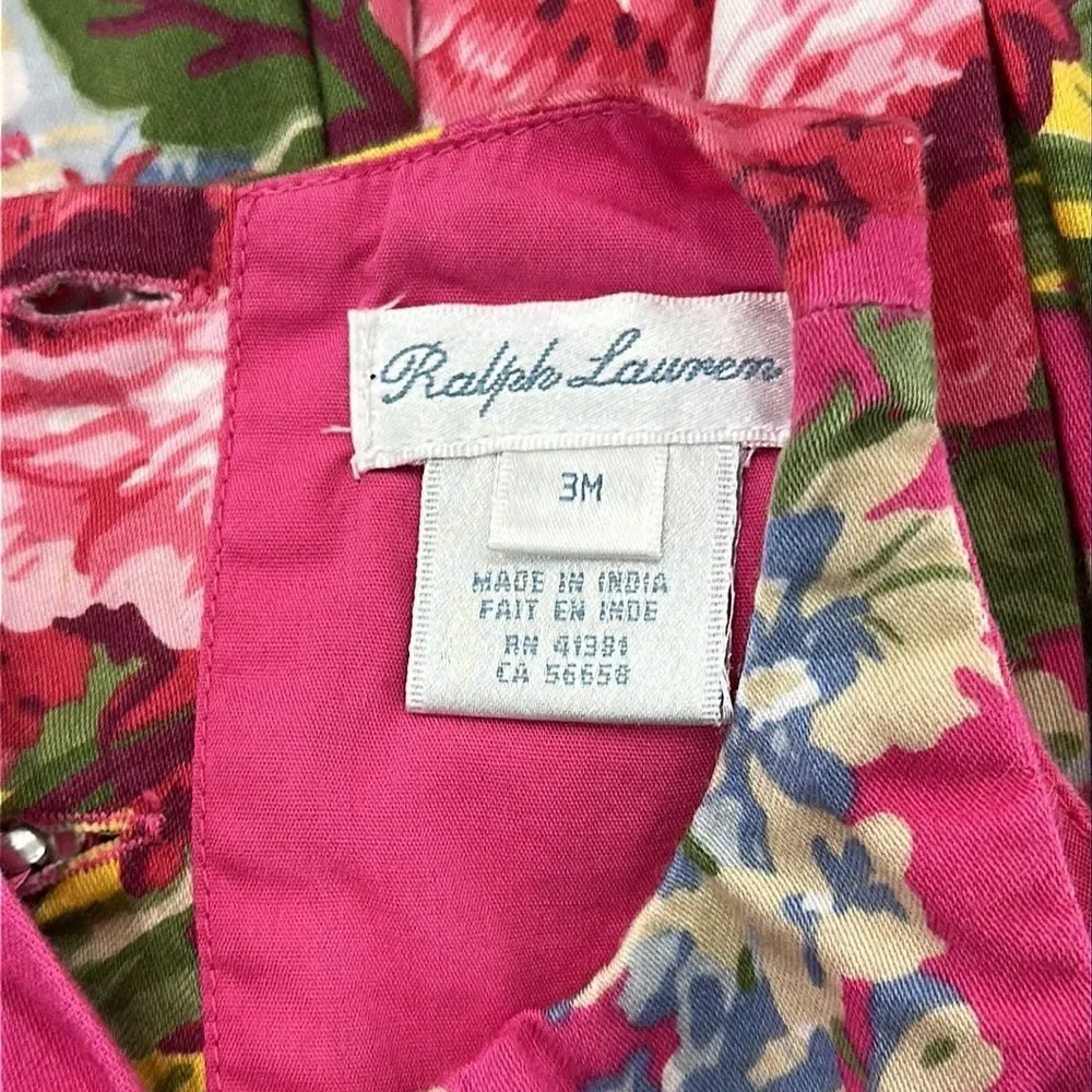 Ralph Lauren Baby Girls Floral Cotton Sateen Dress Size 3 Months